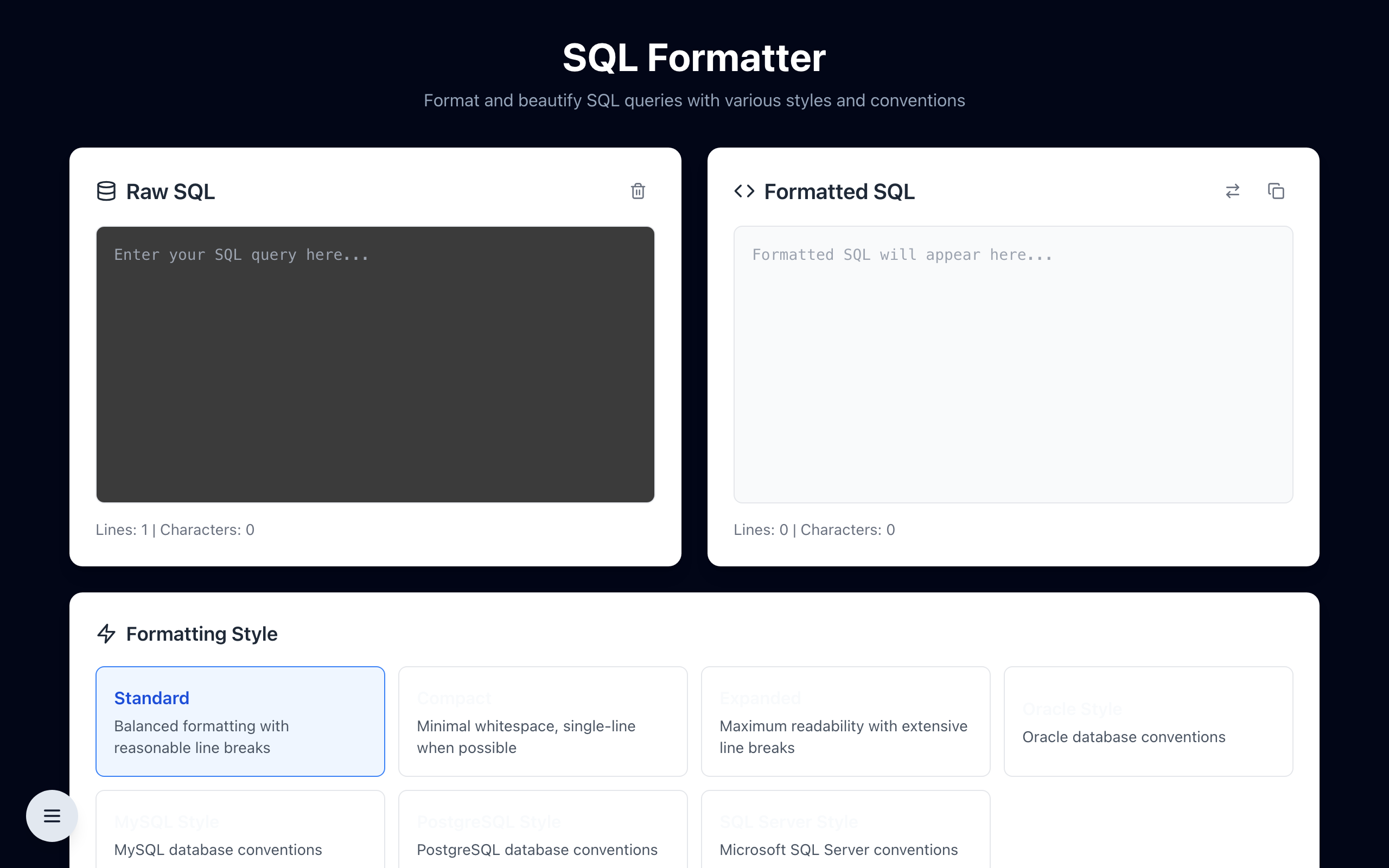 SQL Formatter on TheDailyUtils