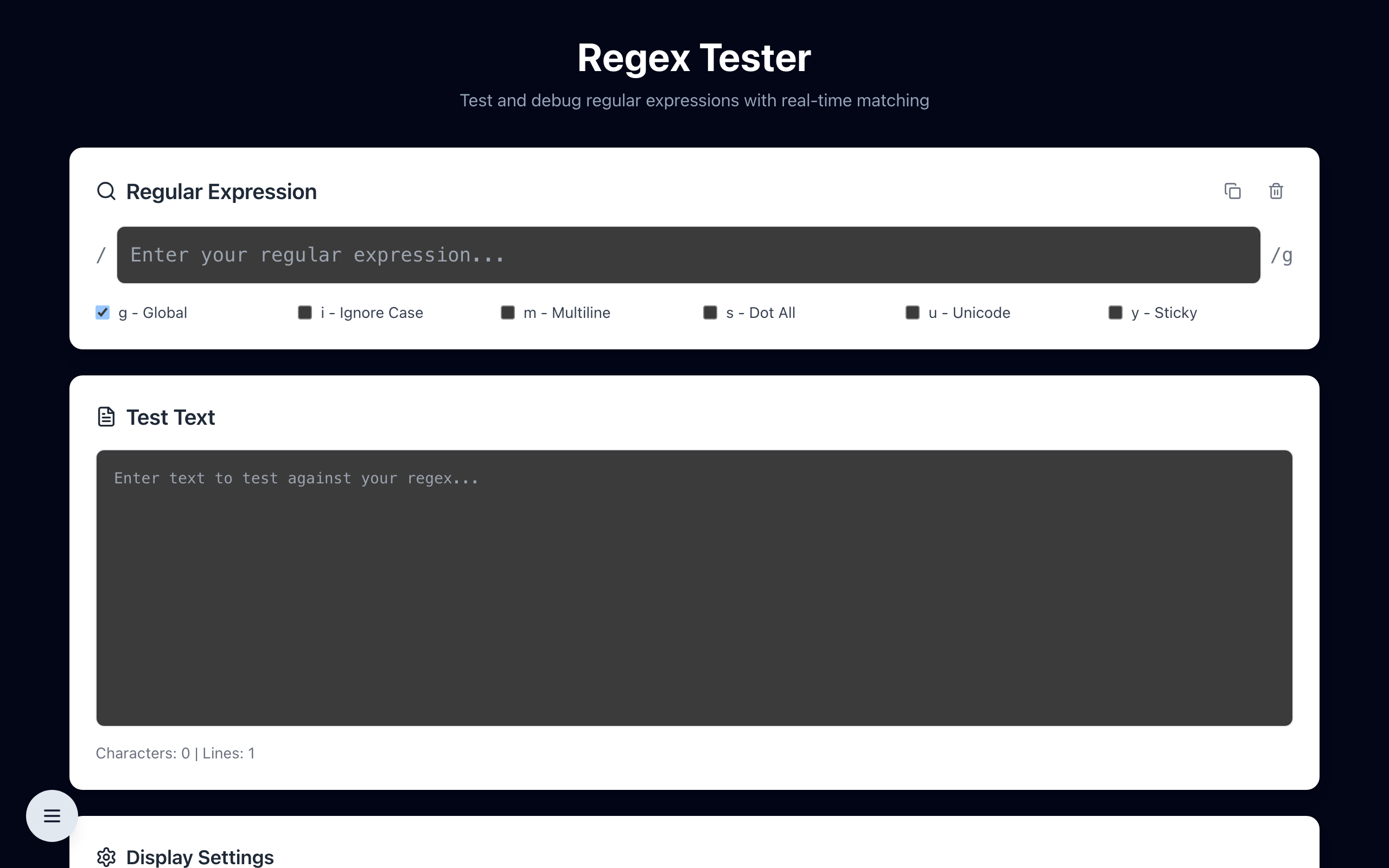 Regex Tester on TheDailyUtils