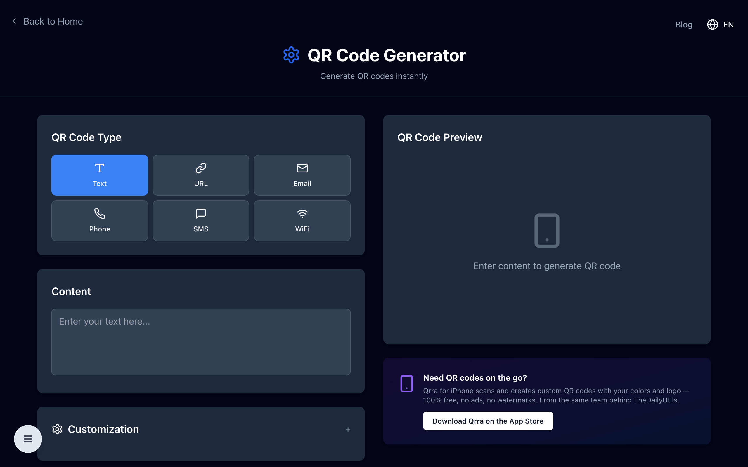 QR Code Generator on TheDailyUtils