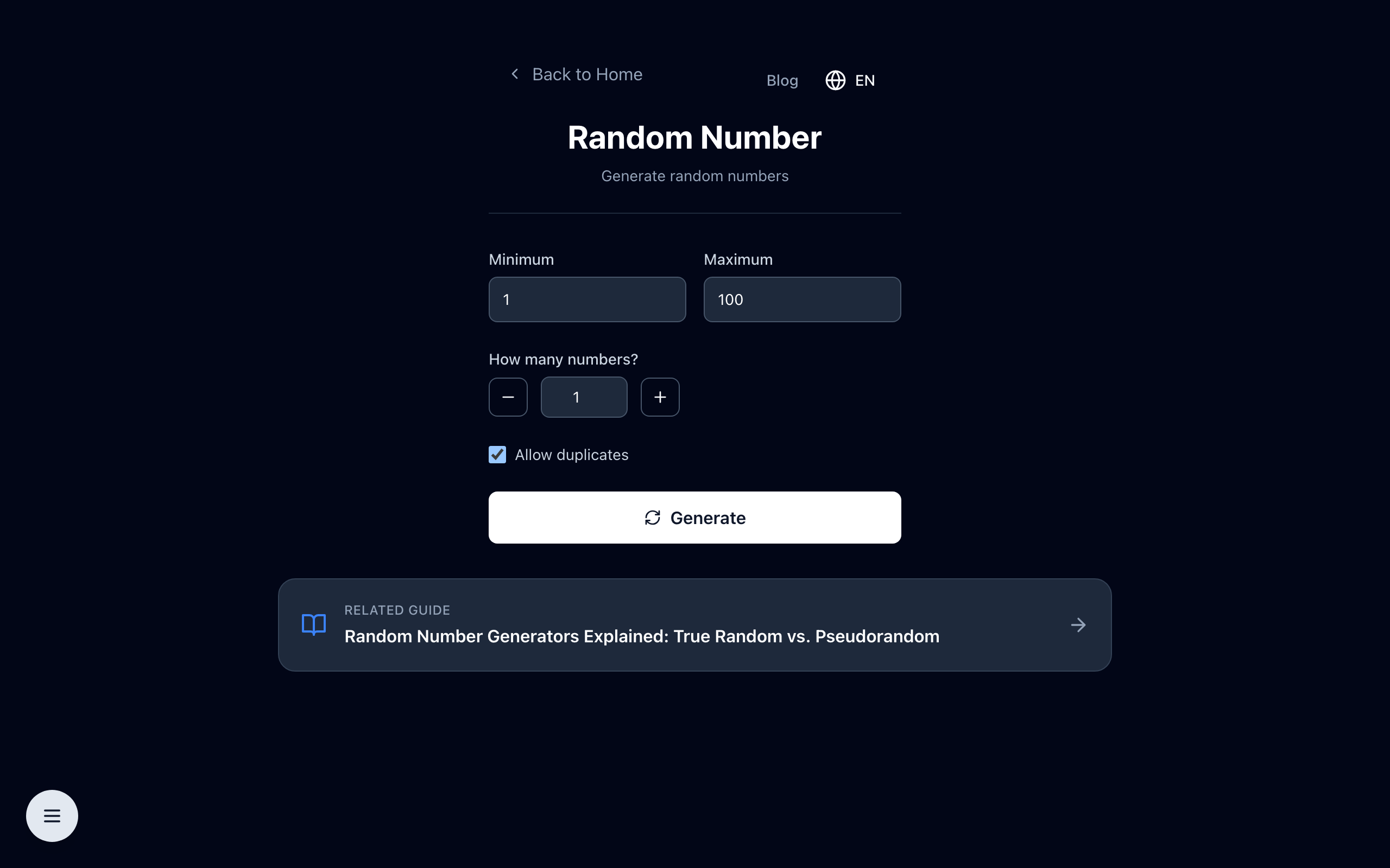Random Number Generator on TheDailyUtils