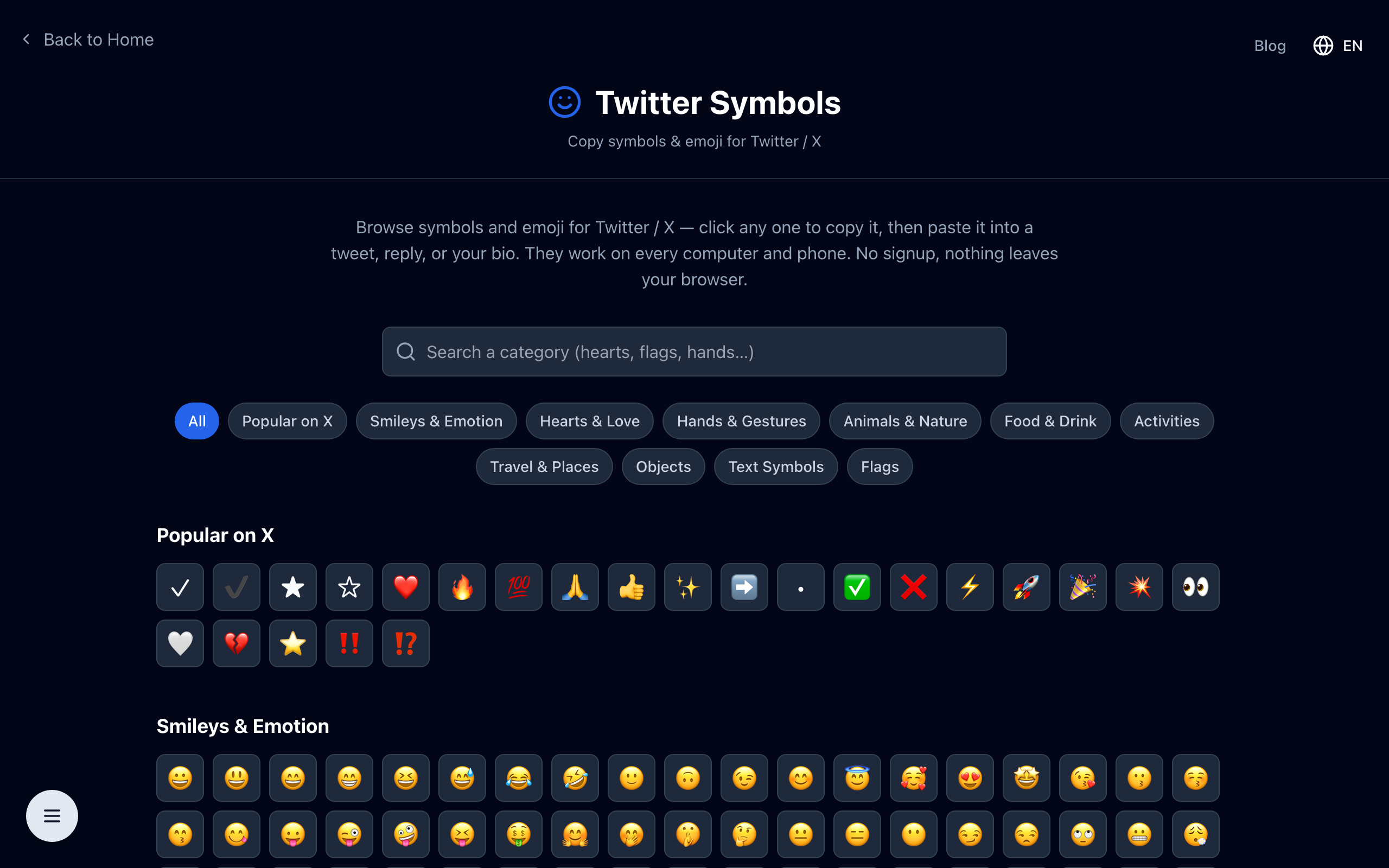Twitter / X Symbols tool on TheDailyUtils